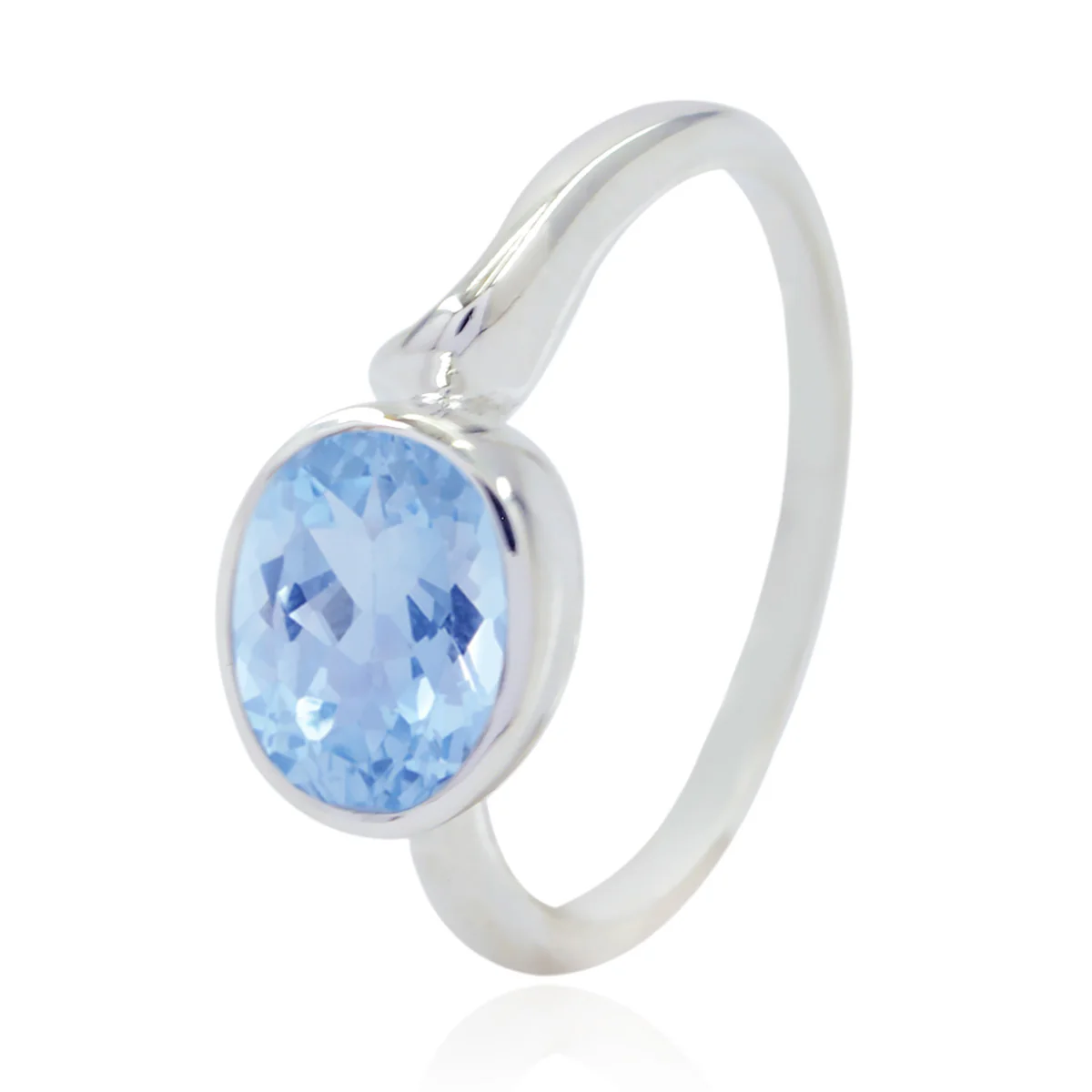 Blue Topaz Solitaire Indian Sterling Silver Blue Gems Featherlight Traditional Ring Jewelry - Image 2