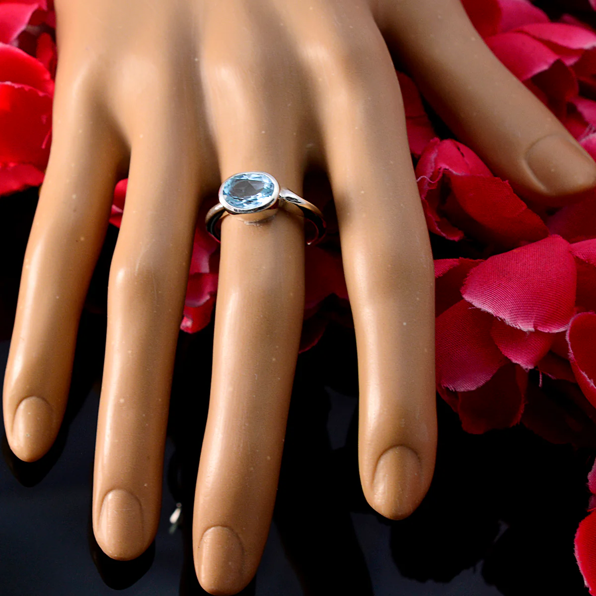 Blue Topaz Solitaire Indian Sterling Silver Blue Gems Featherlight Traditional Ring Jewelry - Image 5