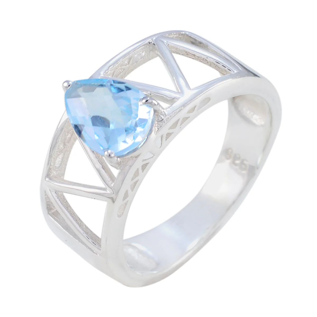 Blue Topaz Solitaire Indian Sterling Silver Blue Gems Tiny Glamorous Ring Jewellery - Image 2