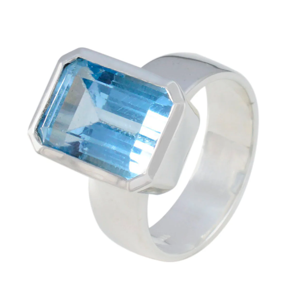 Blue Topaz Solitaire Italian Sterling Silver Blue Gemstone Edgy Abstract Ring Jewellery - Image 2