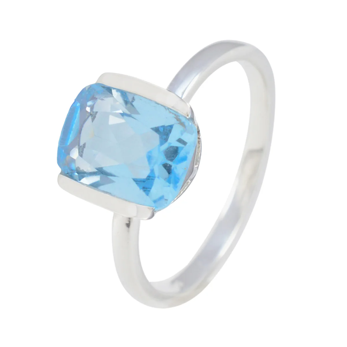 Blue Topaz Solitaire Japanese 92.5 Silver Blue Gems Whisper-thin Romantic Ring Jewelry - Image 2