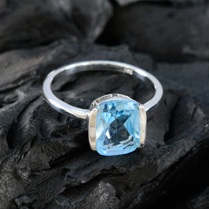 Blue Topaz Solitaire Japanese 92.5 Silver Blue Gems Whisper-thin Romantic Ring Jewelry - Image 4