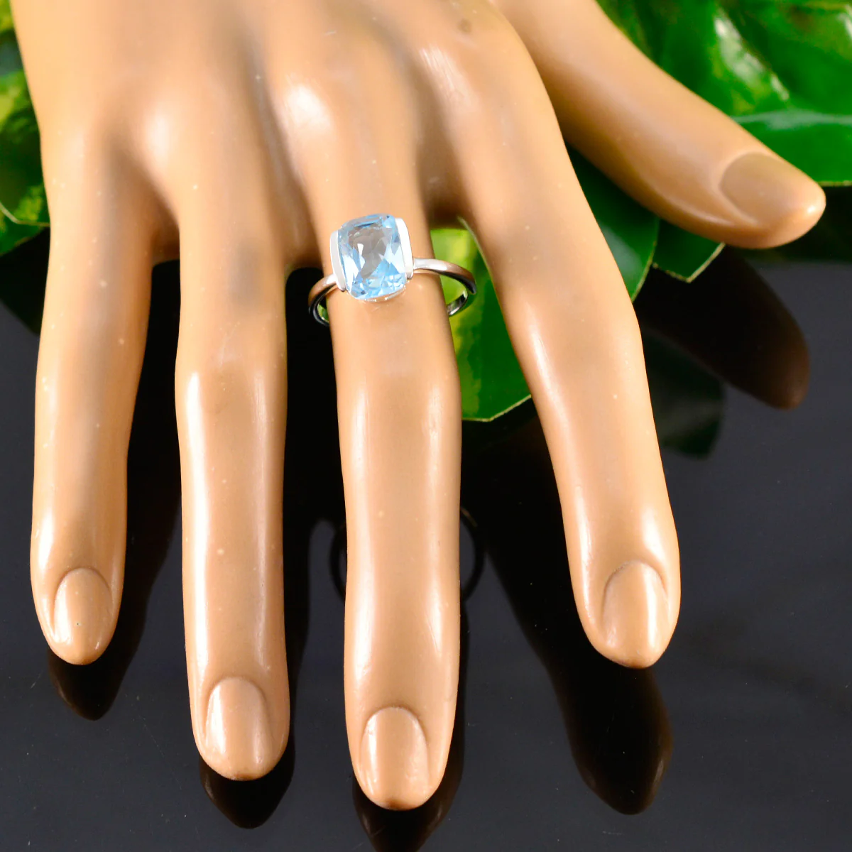 Blue Topaz Solitaire Japanese 92.5 Silver Blue Gems Whisper-thin Romantic Ring Jewelry - Image 5