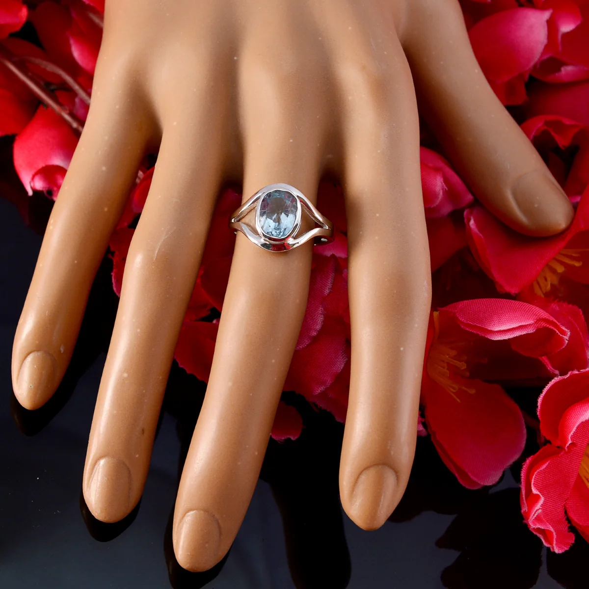 Blue Topaz Solitaire Japanese 92.5 Silver Blue Gemstones Whisper-thin Trendy Ring Jewelry - Image 6