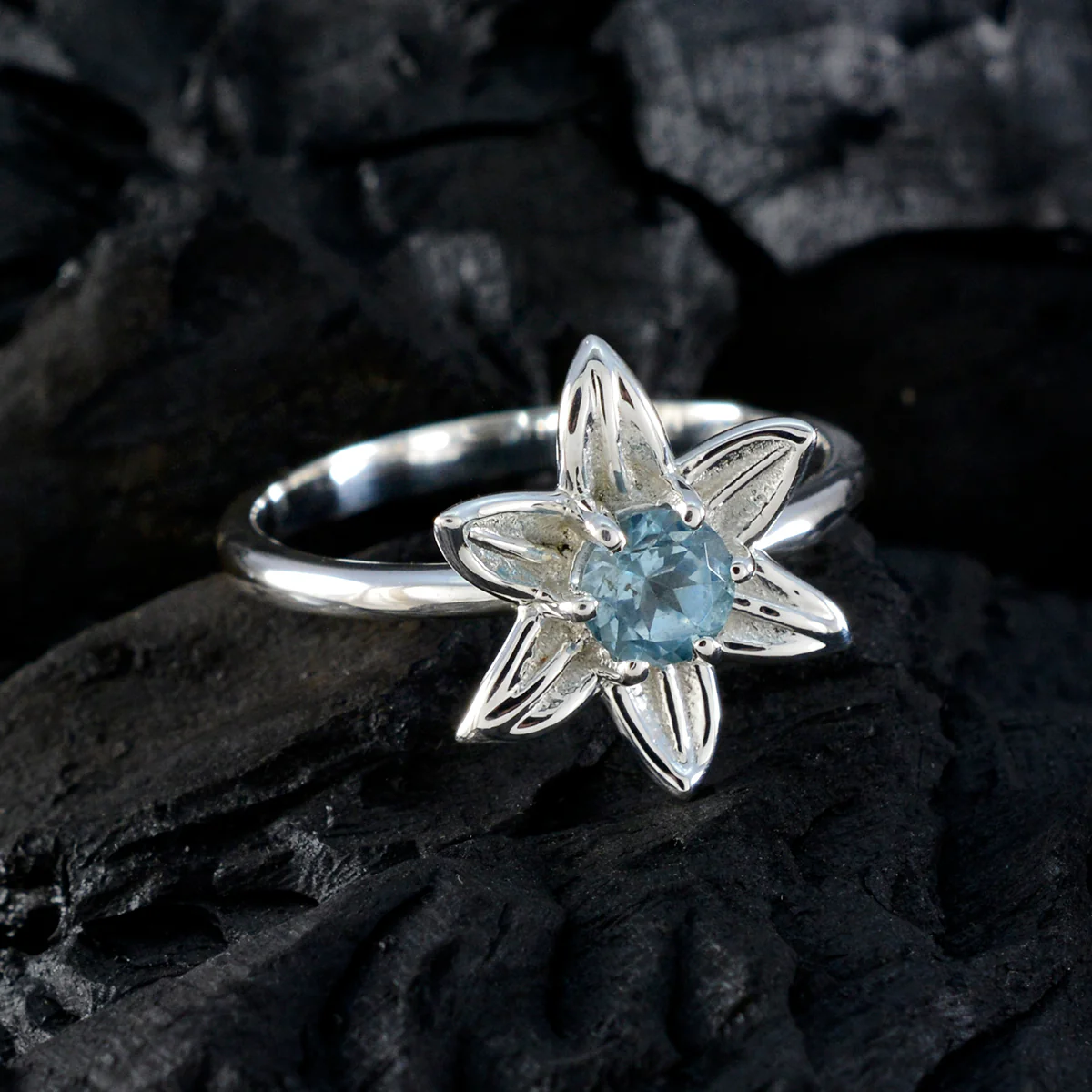 Blue Topaz Solitaire Japanese Silver Blue Gems Delicate Contemporary Ring Jewelry - Image 4