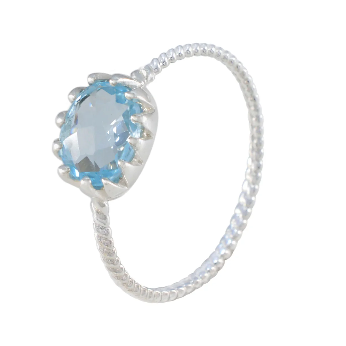 Blue Topaz Solitaire Korean 92.5 Silver Blue Gems Elegant  Twist Ring Jewellery - Image 2