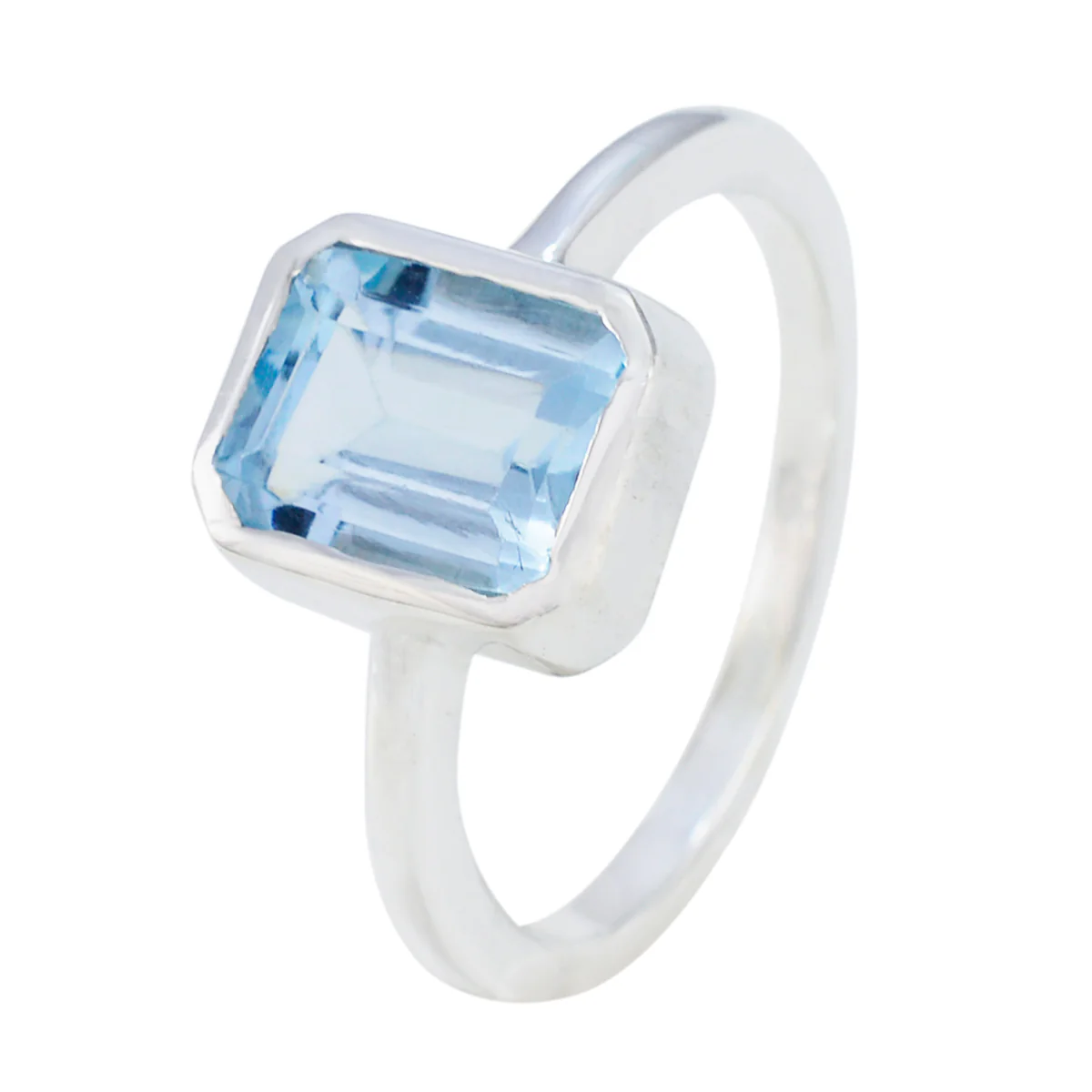 Blue Topaz Solitaire Korean Silver Blue Gemstone Whisper-thin Modern Ring Jewellery - Image 2