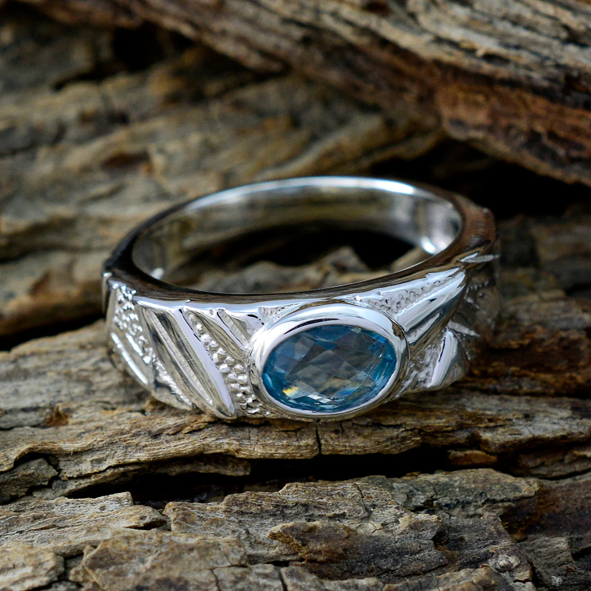 Blue Topaz Solitaire Moroccan 925 Silver Blue Gemstone Classic Sophisticated Ring Jewelry - Image 3