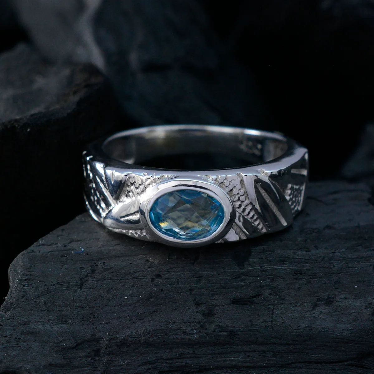 Blue Topaz Solitaire Moroccan 925 Silver Blue Gemstone Classic Sophisticated Ring Jewelry - Image 4