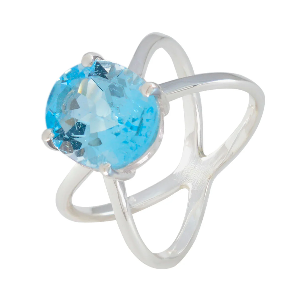 Blue Topaz Solitaire Moroccan Silver Blue Gems Tiny Modern Ring Jewellery - Image 2