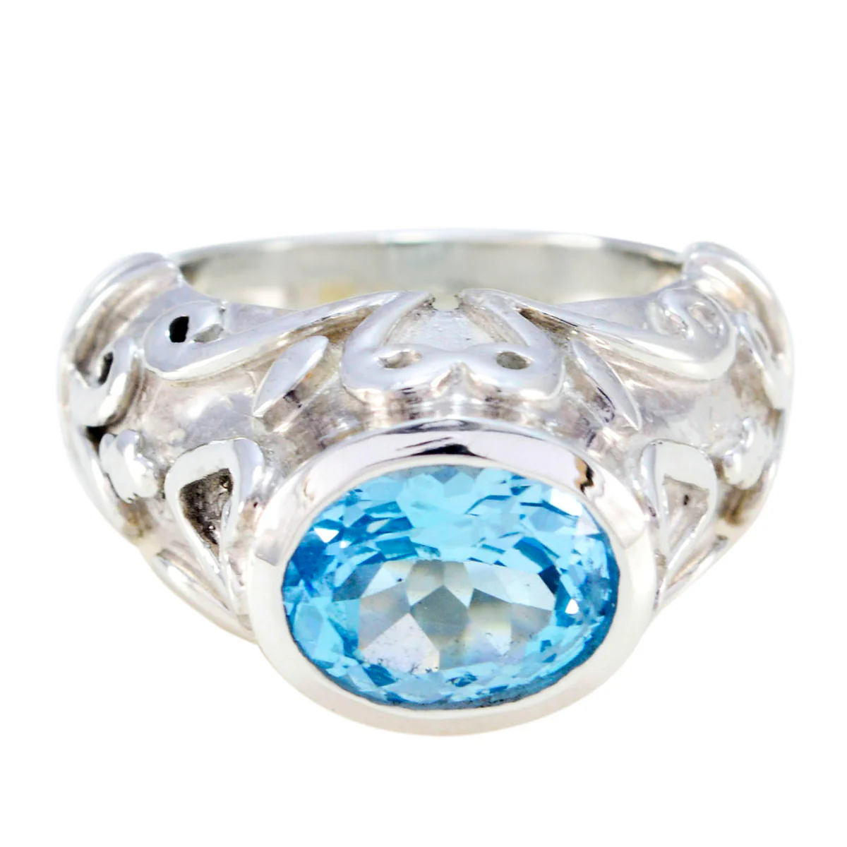 Blue Topaz Solitaire Moroccan Sterling Silver Blue Gemstones Edgy antique Ring Jewellery - Image 2