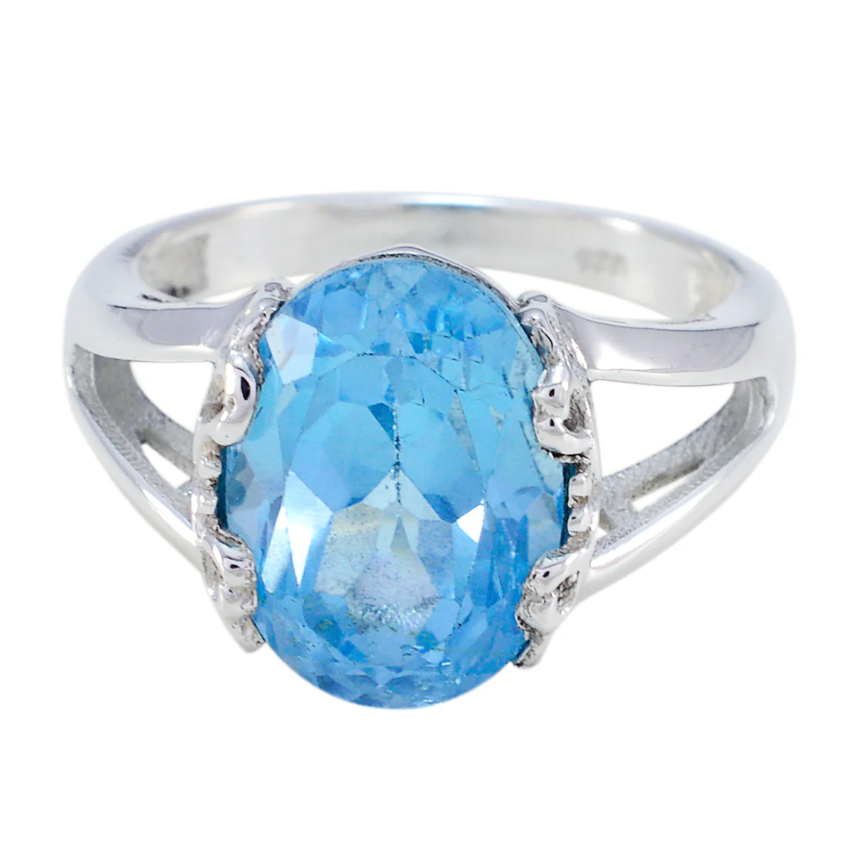 Blue Topaz Solitaire Russian 92.5 Silver Blue Gemstones Classic  Luxurious Ring Jewellery