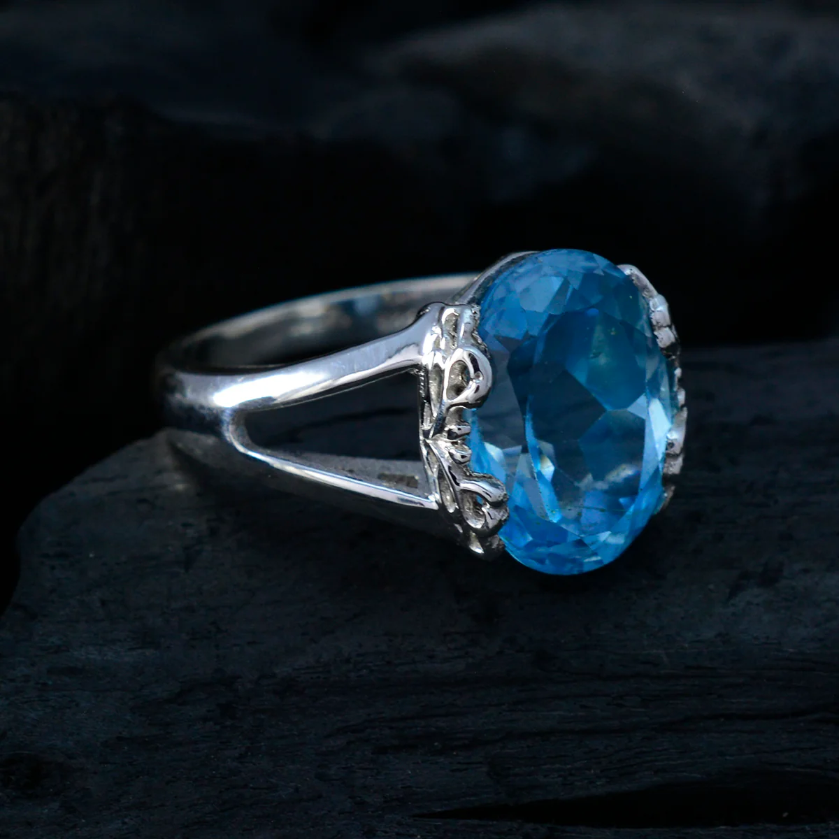 Blue Topaz Solitaire Russian 92.5 Silver Blue Gemstones Classic  Luxurious Ring Jewellery - Image 4
