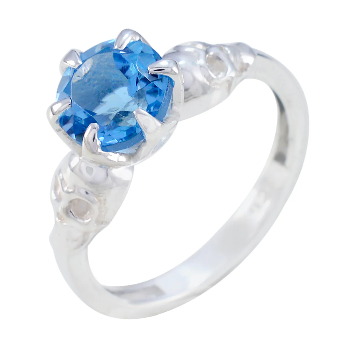 Blue Topaz Solitaire Russian Silver Blue Gems Slim Trendy Ring Jewellery - Image 2