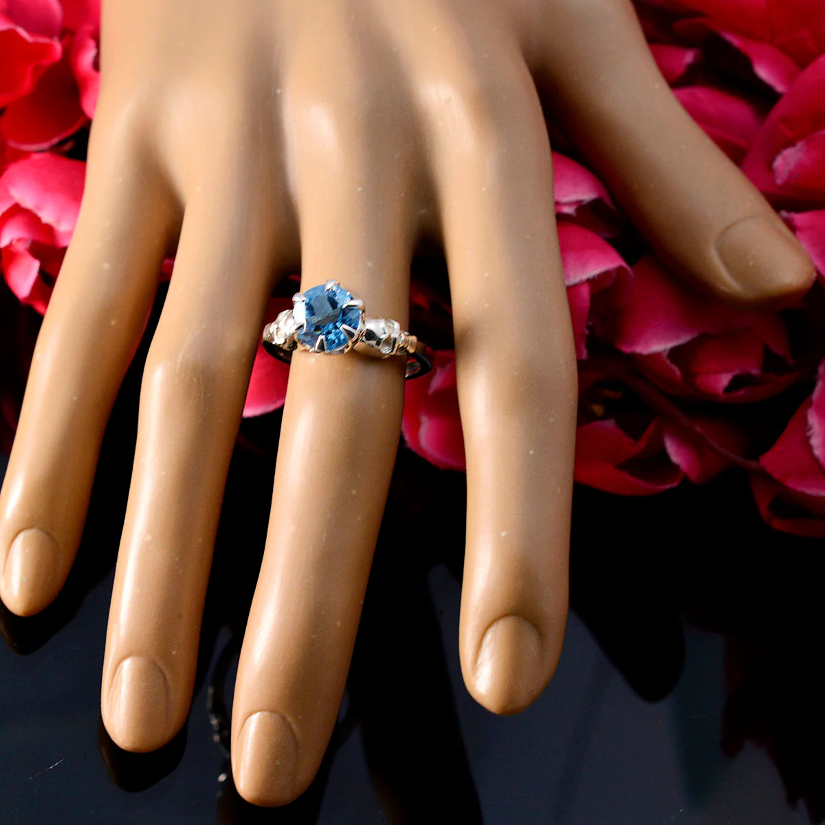 Blue Topaz Solitaire Russian Silver Blue Gems Slim Trendy Ring Jewellery - Image 5