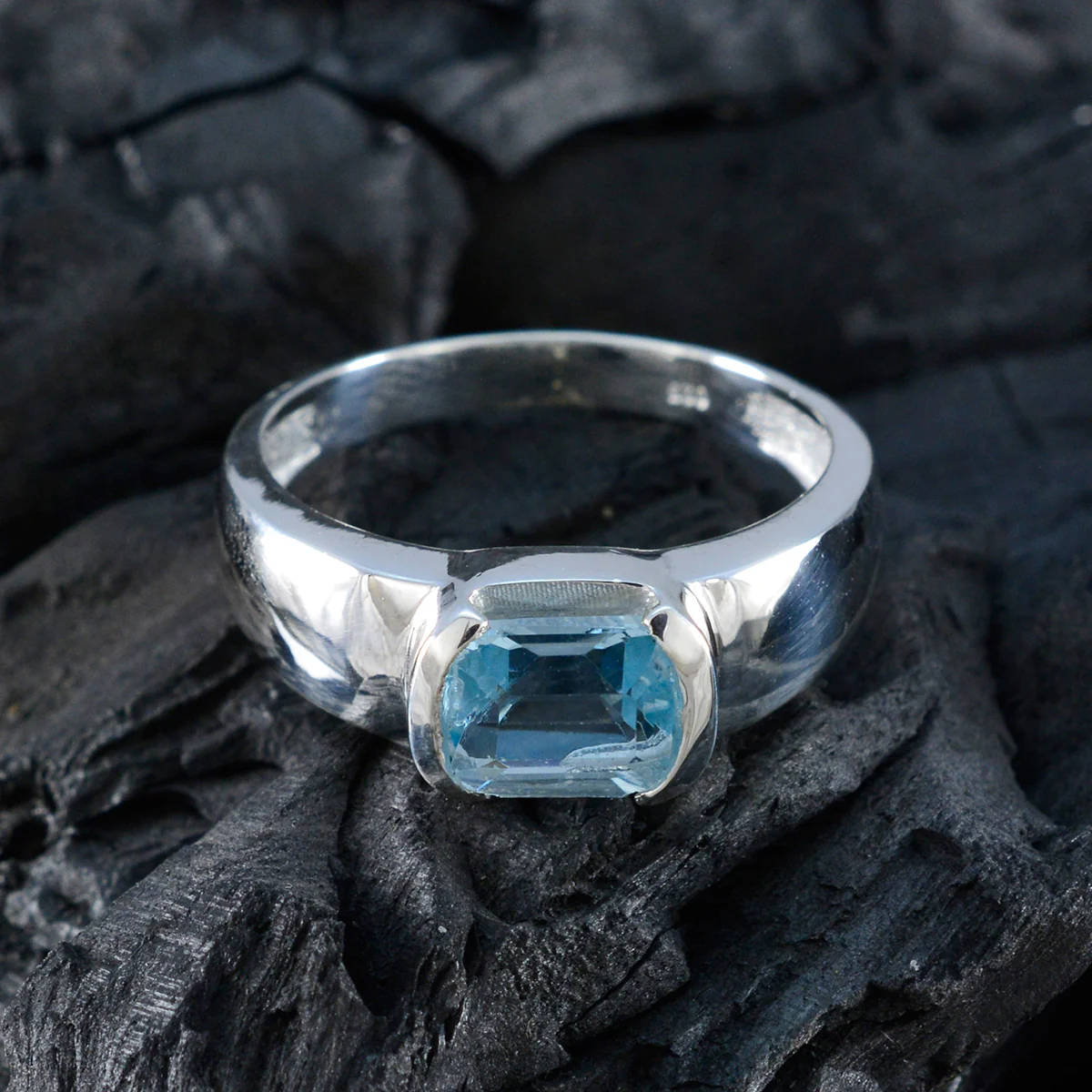 Blue Topaz Solitaire Russian Sterling Silver Blue Gemstone Minimal Fairytale Ring Jewellery - Image 4