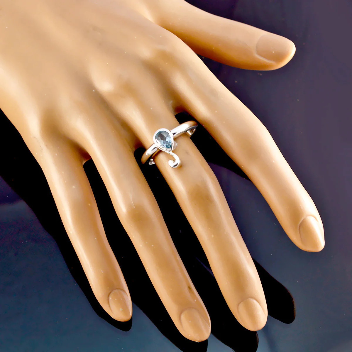 Blue Topaz Solitaire Turkish 92.5 Silver Blue Gems Dainty Romantic Ring Jewelry - Image 2
