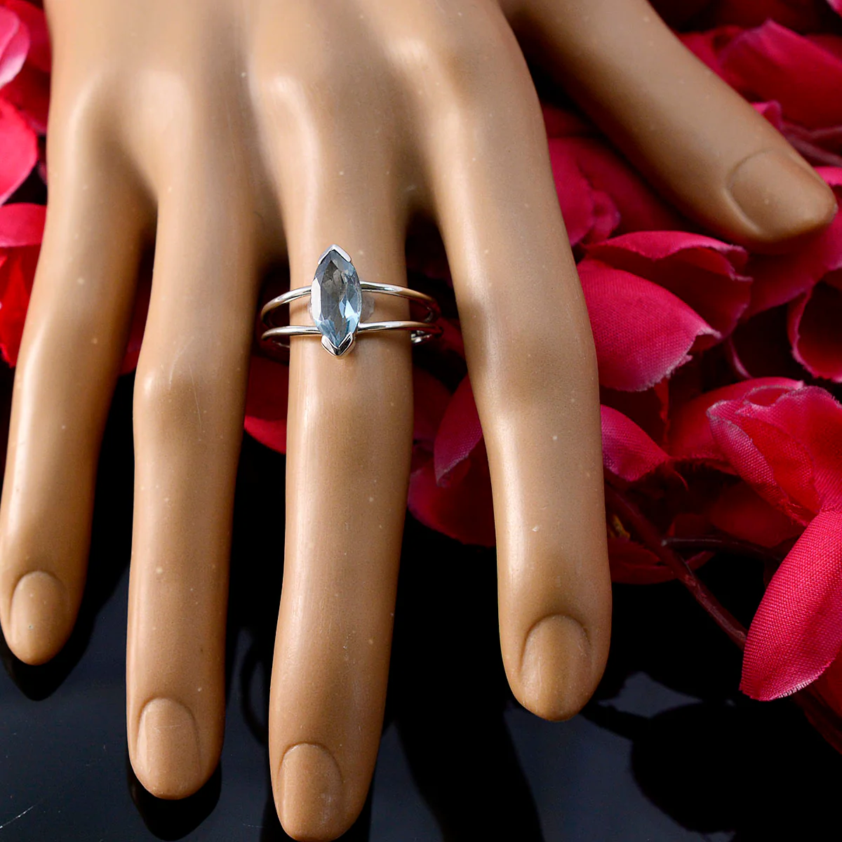 Blue Topaz Solitaire Turkish 925 Silver Blue Gemstone Whisper-thin Contemporary Ring Jewellery - Image 5