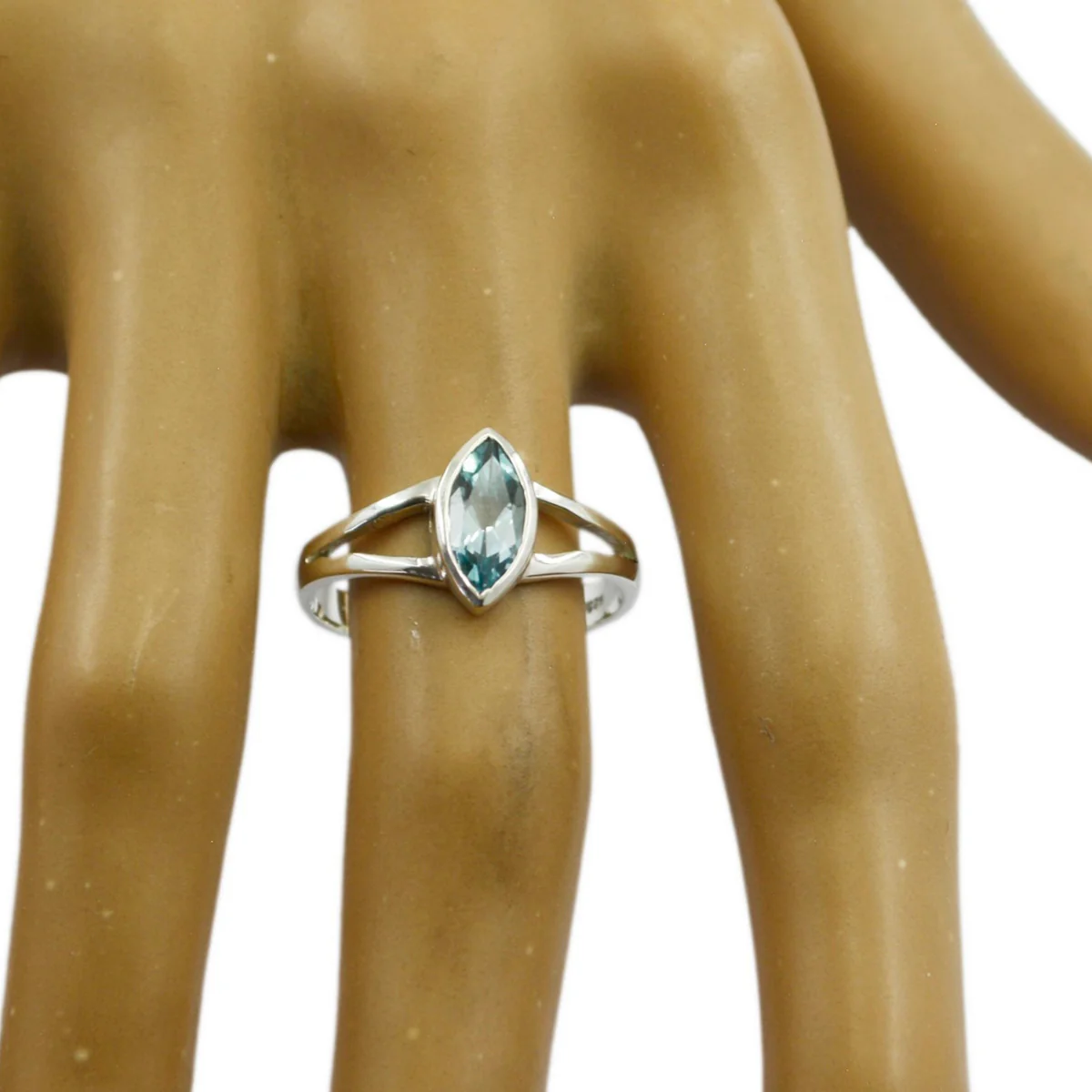 Blue Topaz Solitaire Turkish 925 Sterling Silver Blue Gemstone Dainty Geometric Ring Jewellery - Image 3