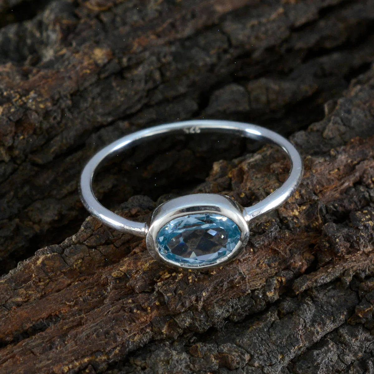 Blue Topaz Solitaire Turkish 925 Sterling Silver Blue Gemstones Elegant Romantic Ring Jewelry - Image 3
