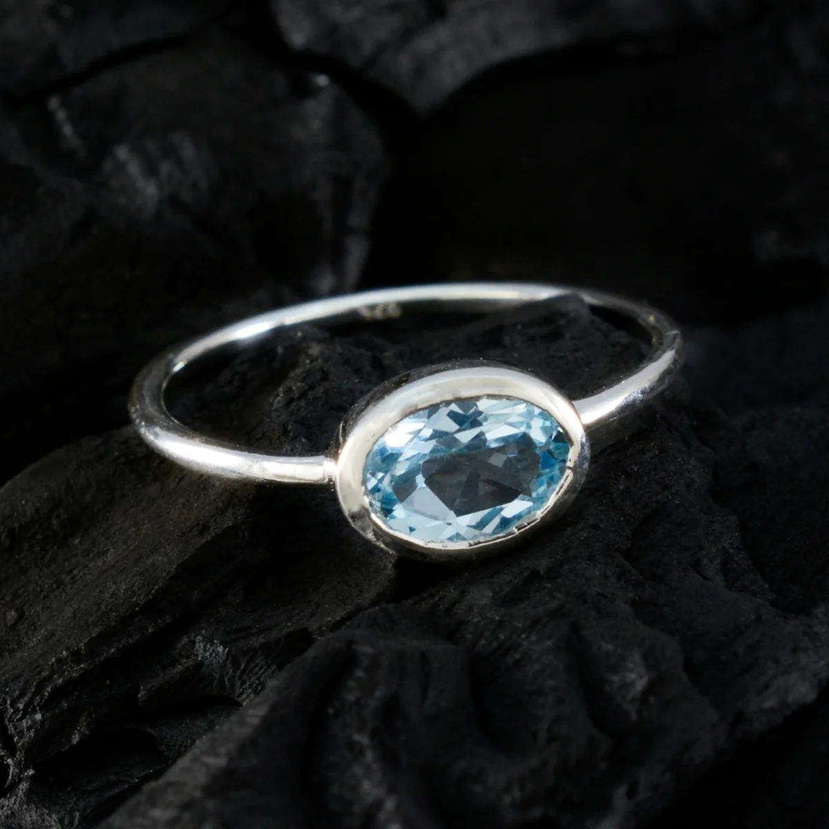 Blue Topaz Solitaire Turkish 925 Sterling Silver Blue Gemstones Elegant Romantic Ring Jewelry - Image 4