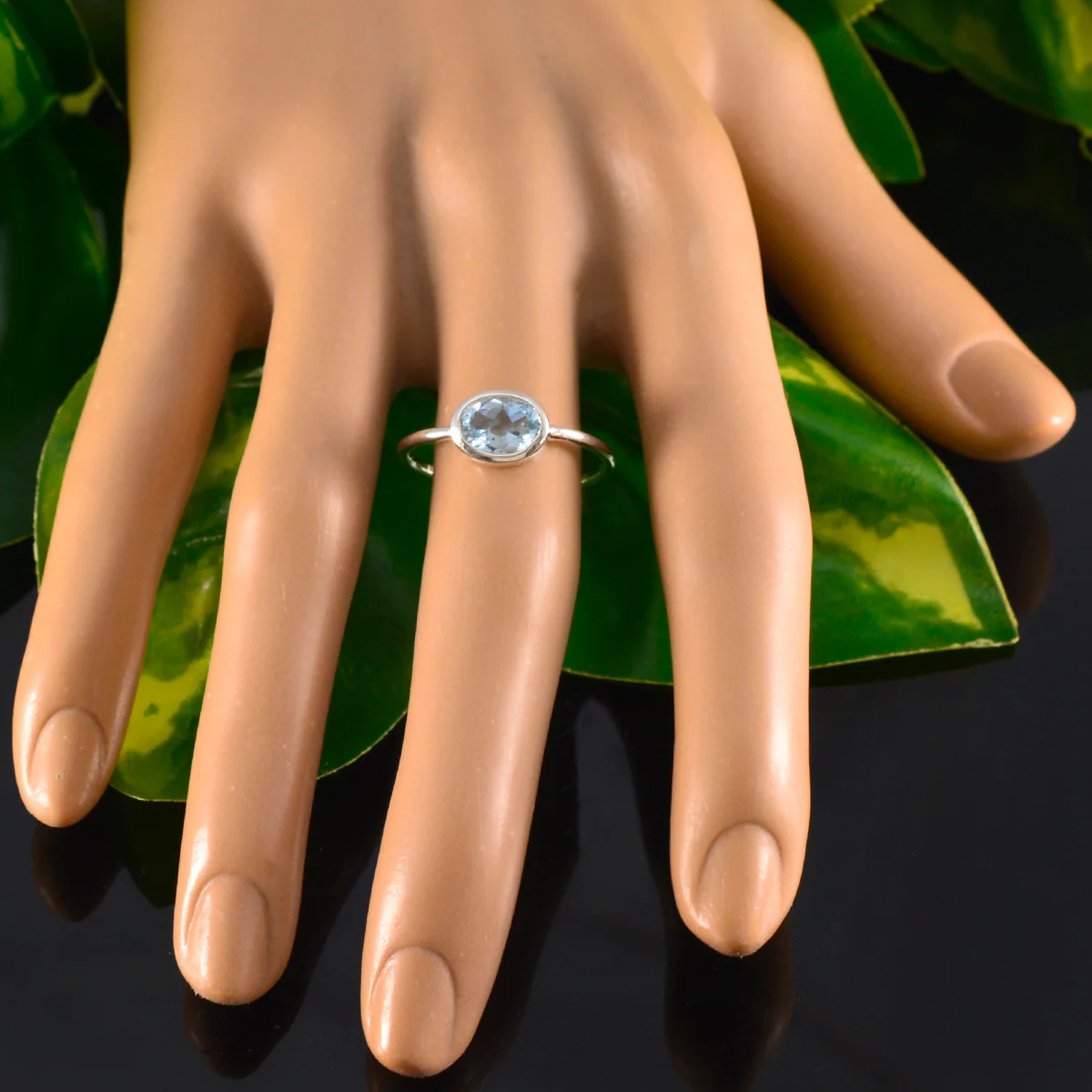 Blue Topaz Solitaire Turkish 925 Sterling Silver Blue Gemstones Elegant Romantic Ring Jewelry - Image 5