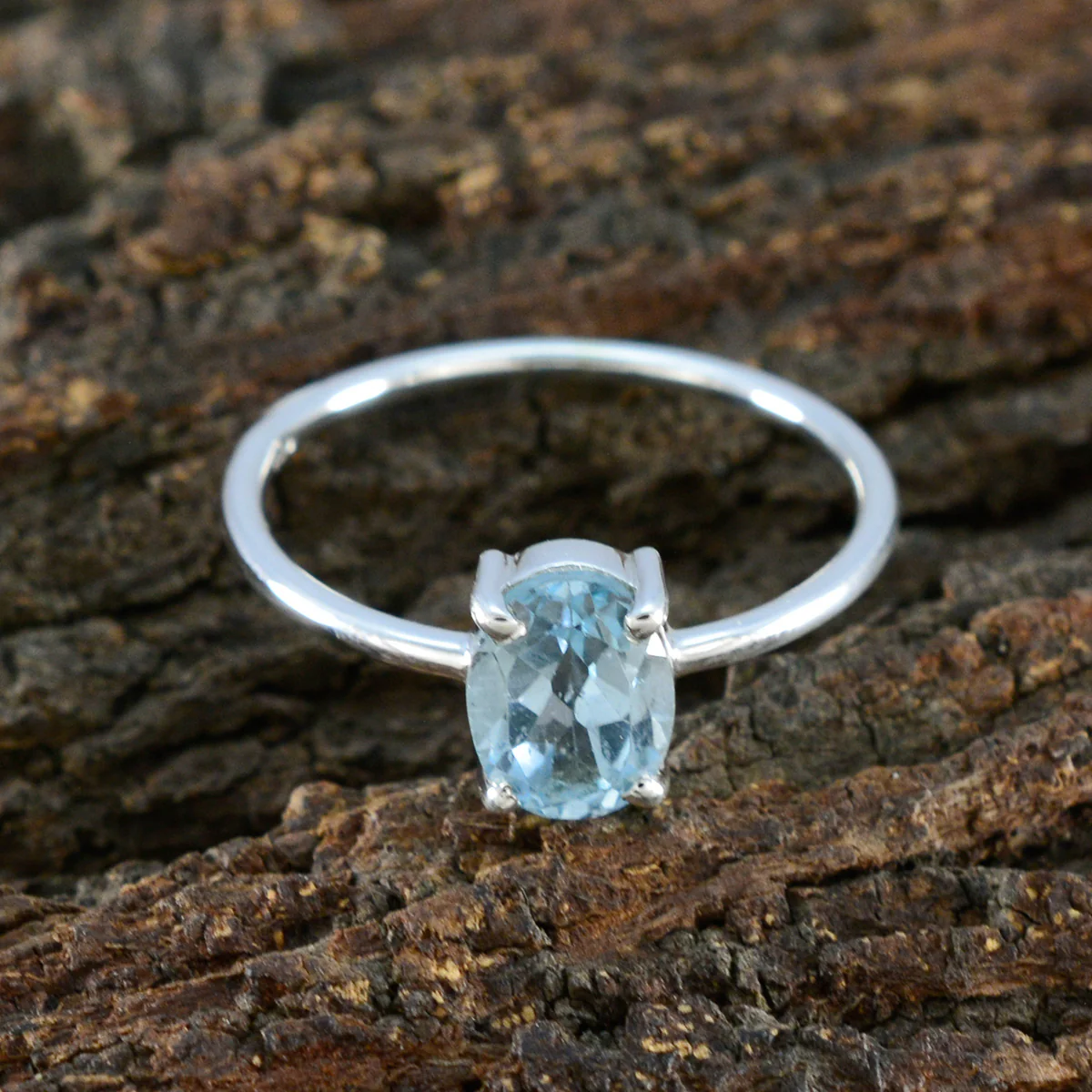 Blue Topaz Solitaire Turkish Silver Blue Gemstone Elegant Fairytale Ring Jewelry - Image 3