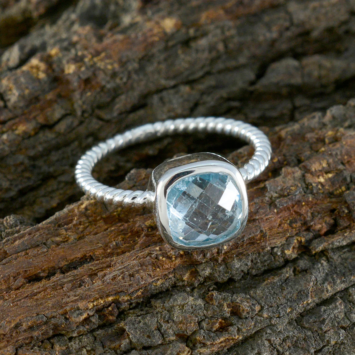 Blue Topaz Solitaire Turkish Sterling Silver Blue Gemstones Dainty Twist Ring Jewelry - Image 3