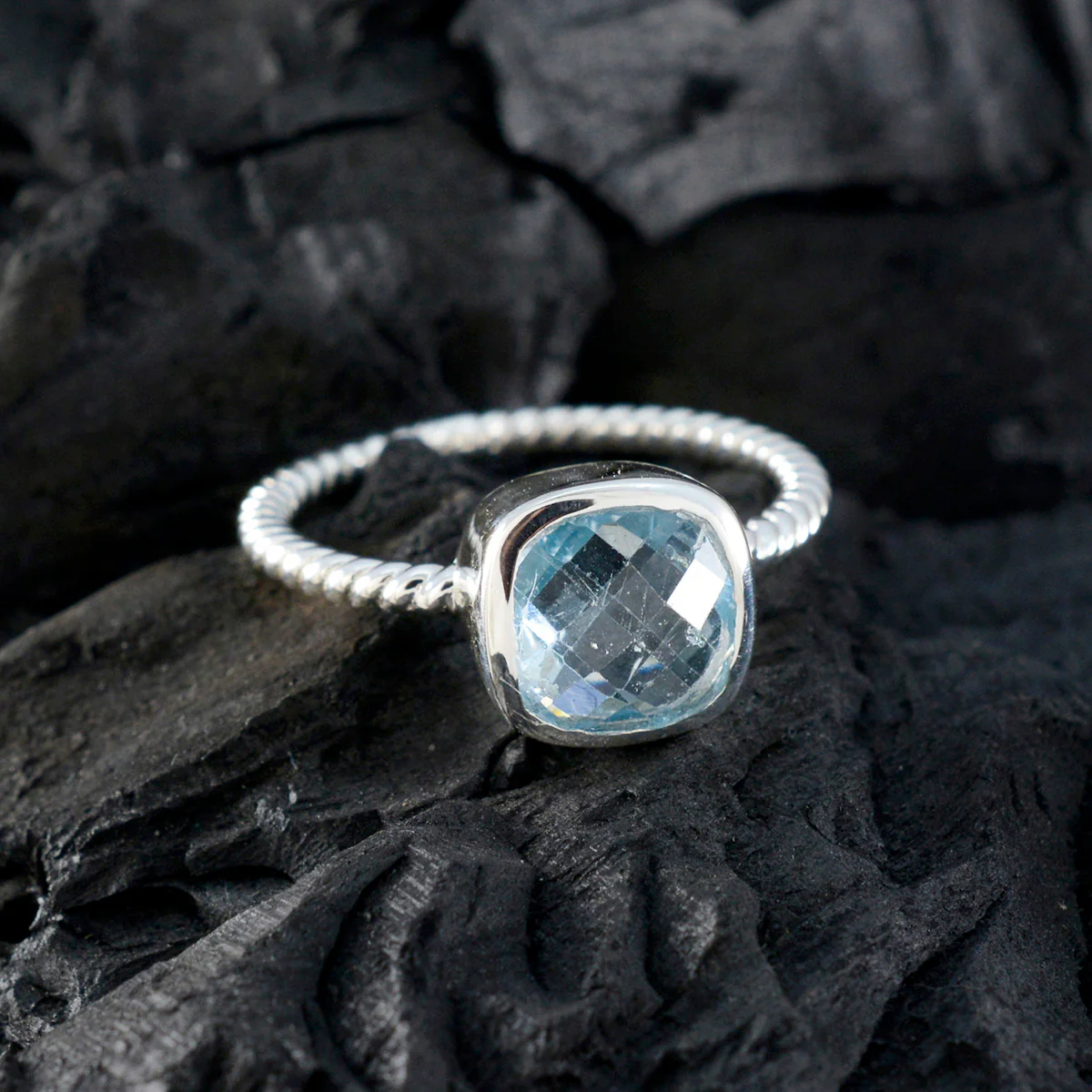 Blue Topaz Solitaire Turkish Sterling Silver Blue Gemstones Dainty Twist Ring Jewelry - Image 4
