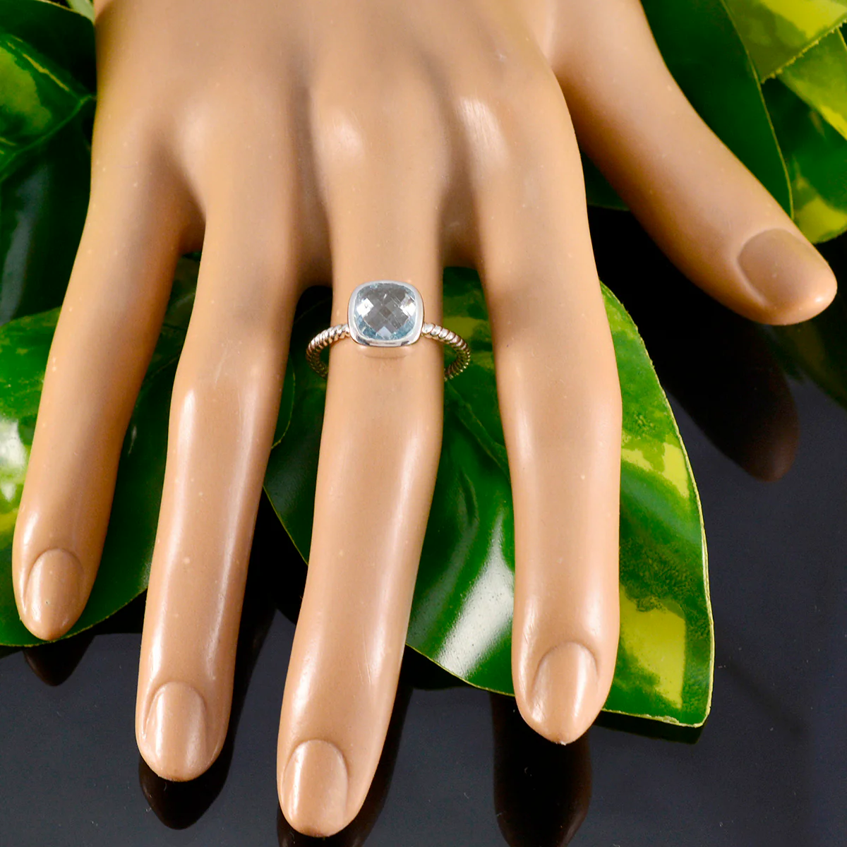 Blue Topaz Solitaire Turkish Sterling Silver Blue Gemstones Dainty Twist Ring Jewelry - Image 5