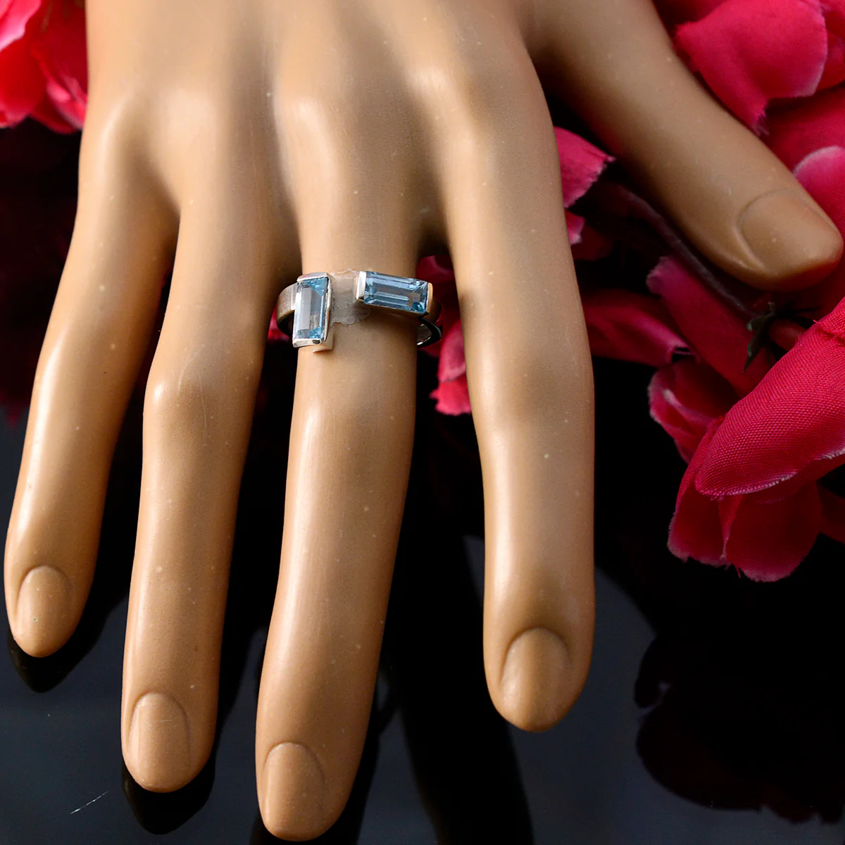 Blue Topaz Toi et Moi American 92.5 Silver Blue Gems Whisper-thin Sophisticated Ring Jewelry - Image 5