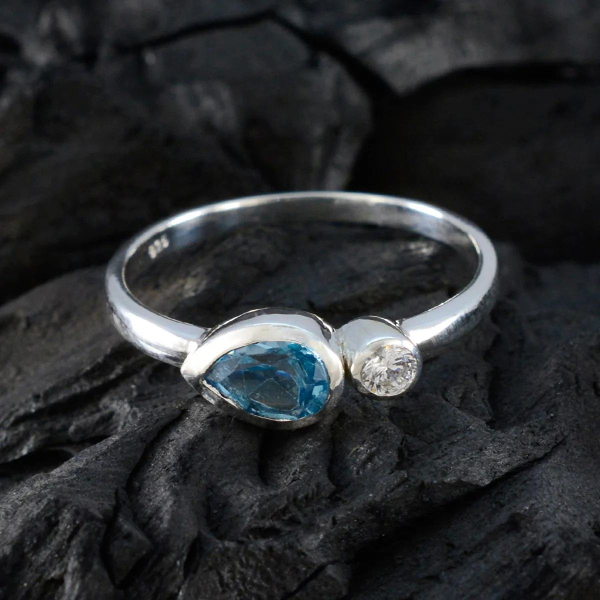Blue Topaz Toi et Moi American 925 Sterling Silver Blue Gemstone Delicate Contemporary Ring Jewelry - Image 4