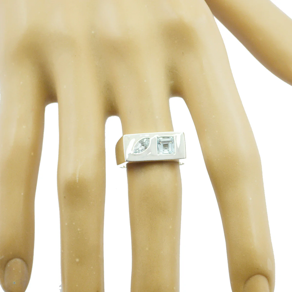 Blue Topaz Toi et Moi French 92.5 Silver Blue Gemstones Tiny Luxurious Ring Jewelry - Image 2