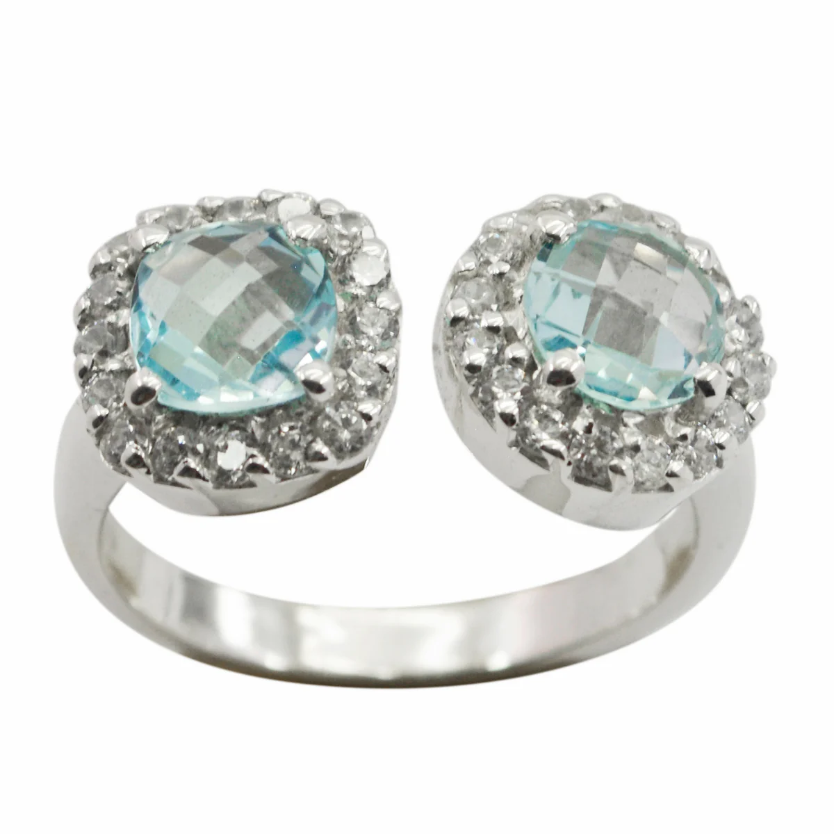 Blue Topaz Toi et Moi German 92.5 Silver Blue Gems Tiny Romantic Ring Jewellery