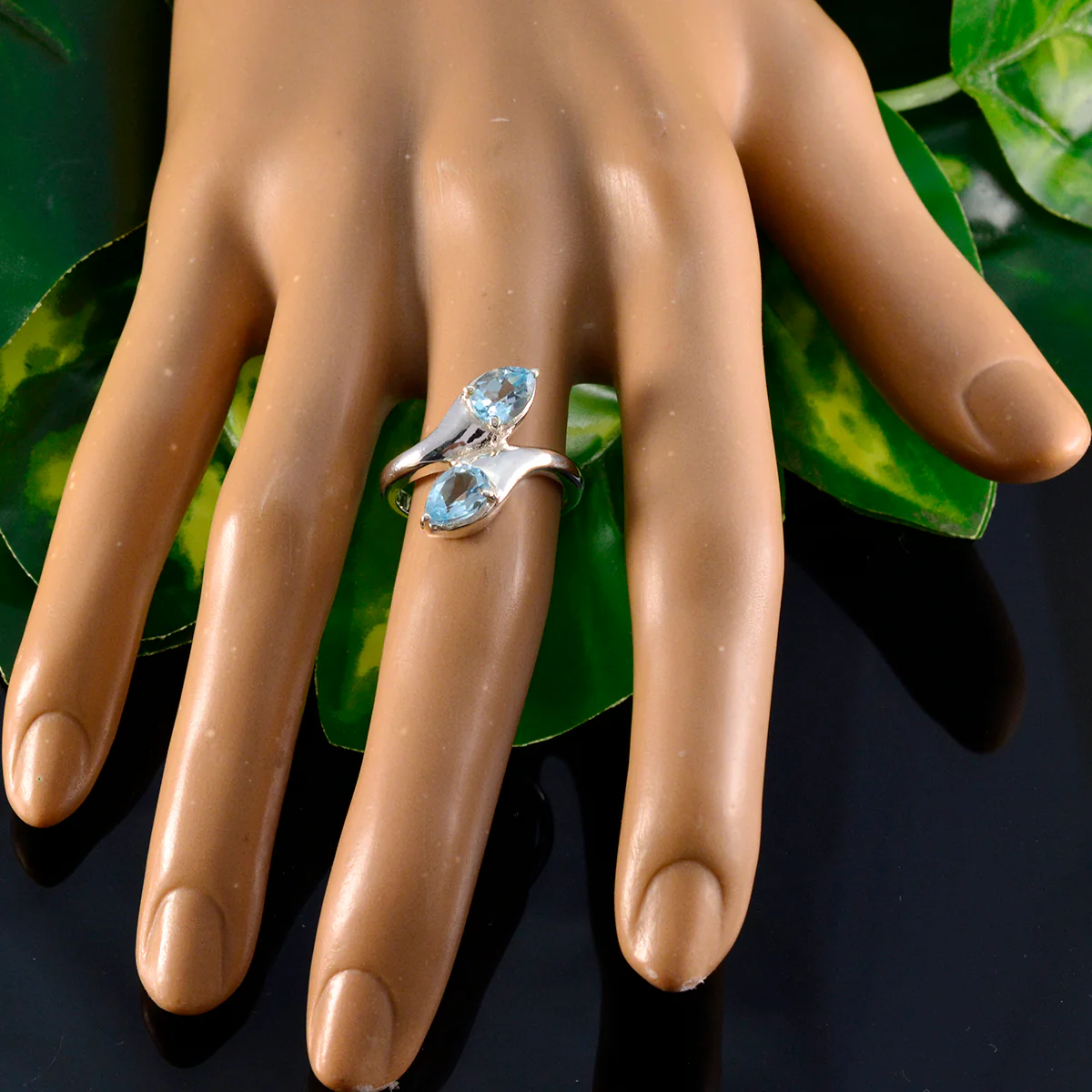 Blue Topaz Toi et Moi German Silver Blue Gems Slim Cultural Ring Jewellery - Image 5