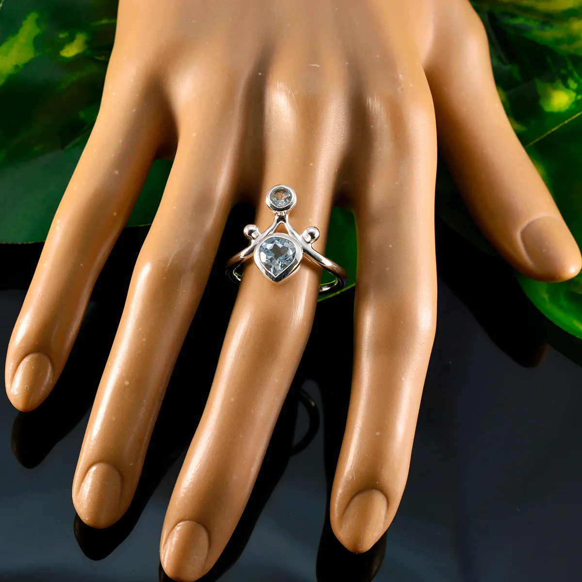 Blue Topaz Toi et Moi Indian 92.5 Silver Blue Gemstones Tiny Artisan Ring Jewellery - Image 5