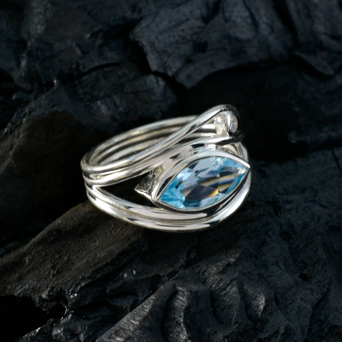 Blue Topaz Toi et Moi Moroccan 92.5 Silver Blue Gems Tiny Abstract Ring Jewellery - Image 4