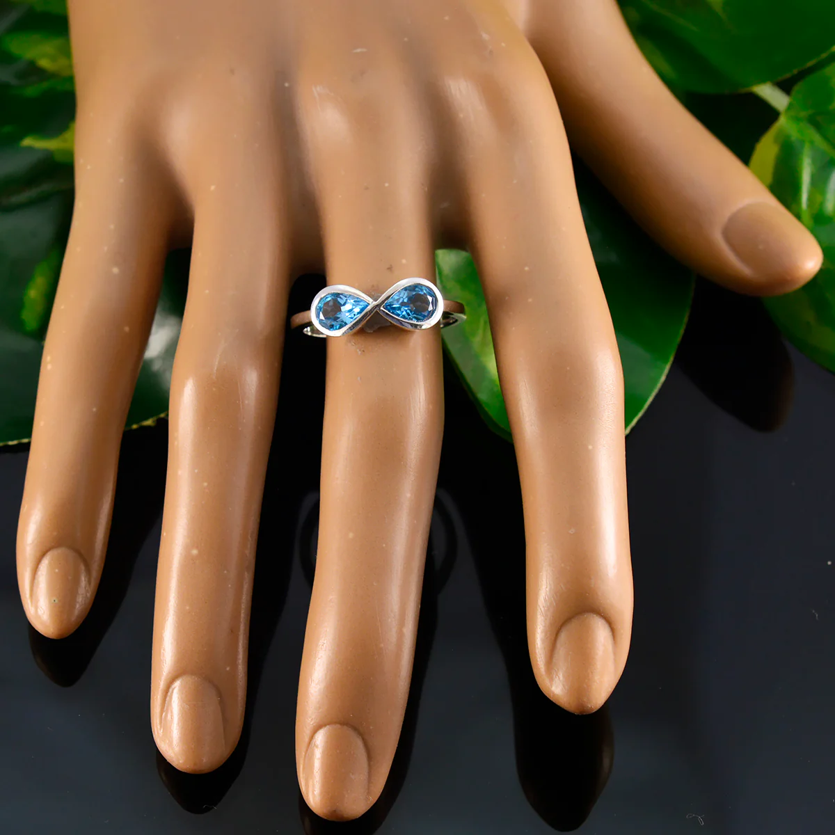 Blue Topaz Toi et Moi Turkish 92.5 Silver Blue Gemstone Dainty Boho Ring Jewellery - Image 5