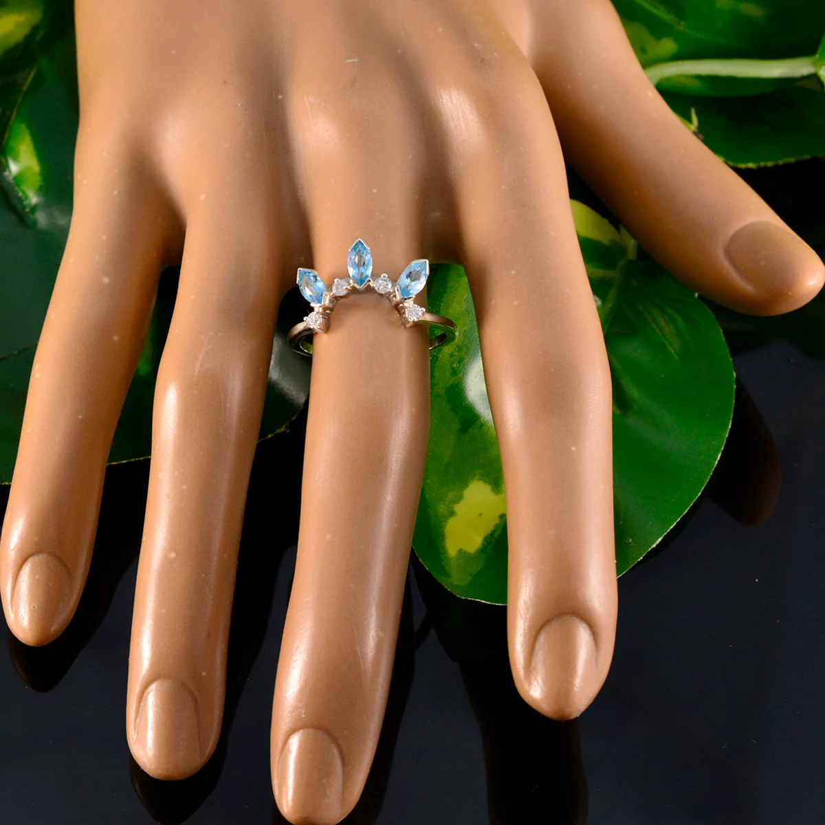 Blue Topaz Trilogy American 92.5 Silver Blue Gems Delicate crown Ring Jewellery - Image 6