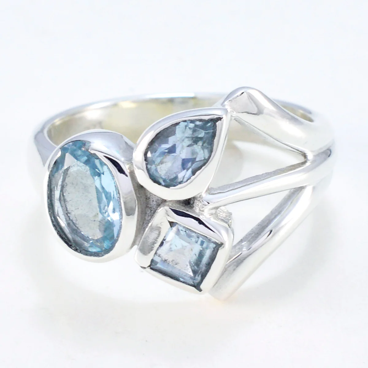 Blue Topaz Trilogy Egyptian 92.5 Silver Blue Gems Mid-weight Feminine Ring Jewelry - Image 2