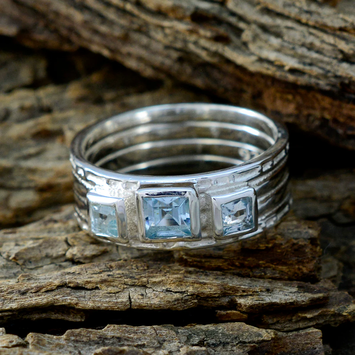 Blue Topaz Trilogy Egyptian Silver Blue Gemstone Eye-catching Boho Band Jewellery - Image 3