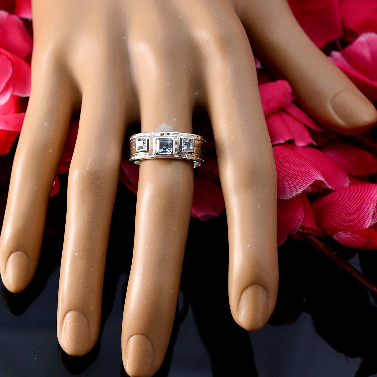 Blue Topaz Trilogy Egyptian Silver Blue Gemstone Eye-catching Boho Band Jewellery - Image 5