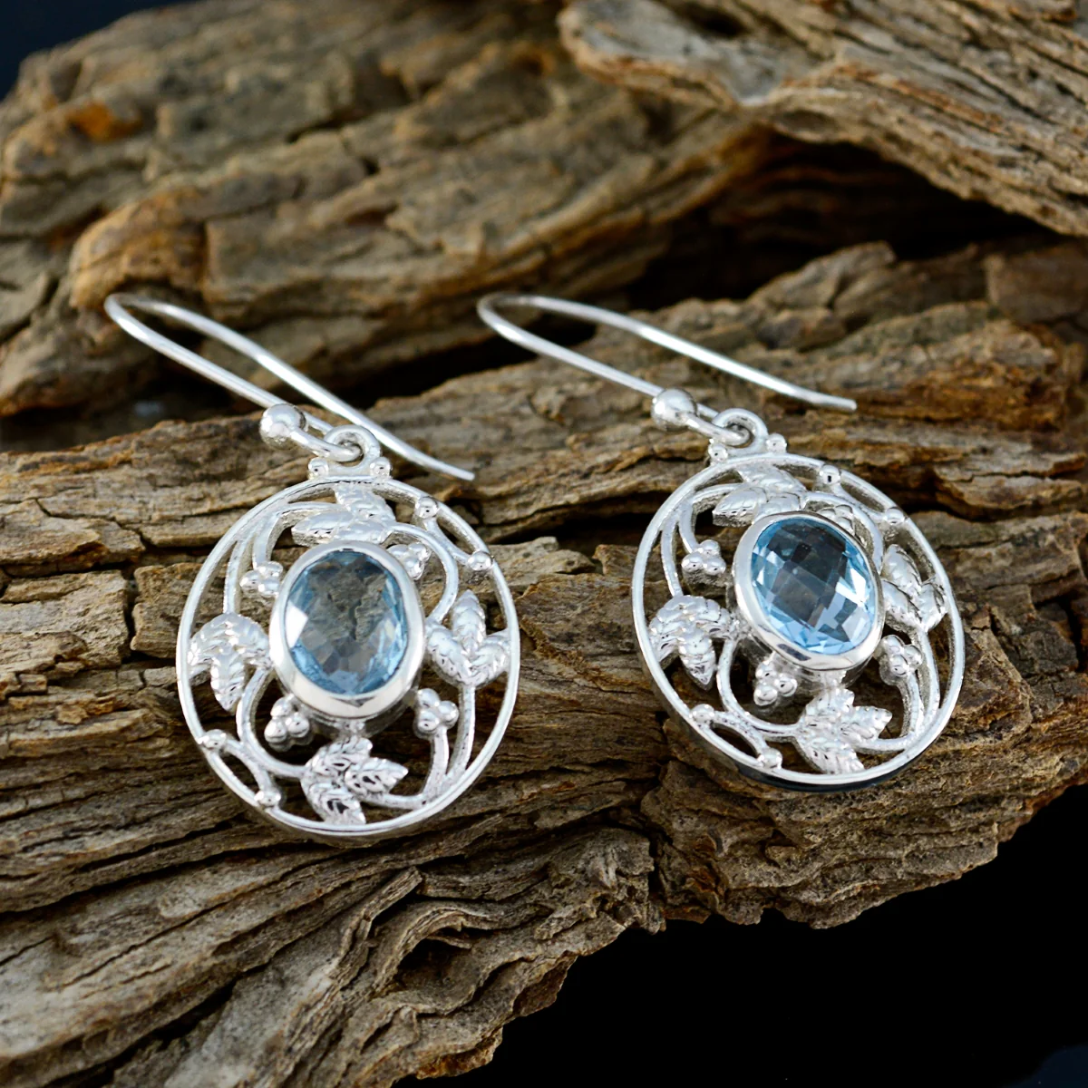 Blue topaz Turkish Isabella Solitaire Dangle Blue 92.5 Silver Earring - Image 3