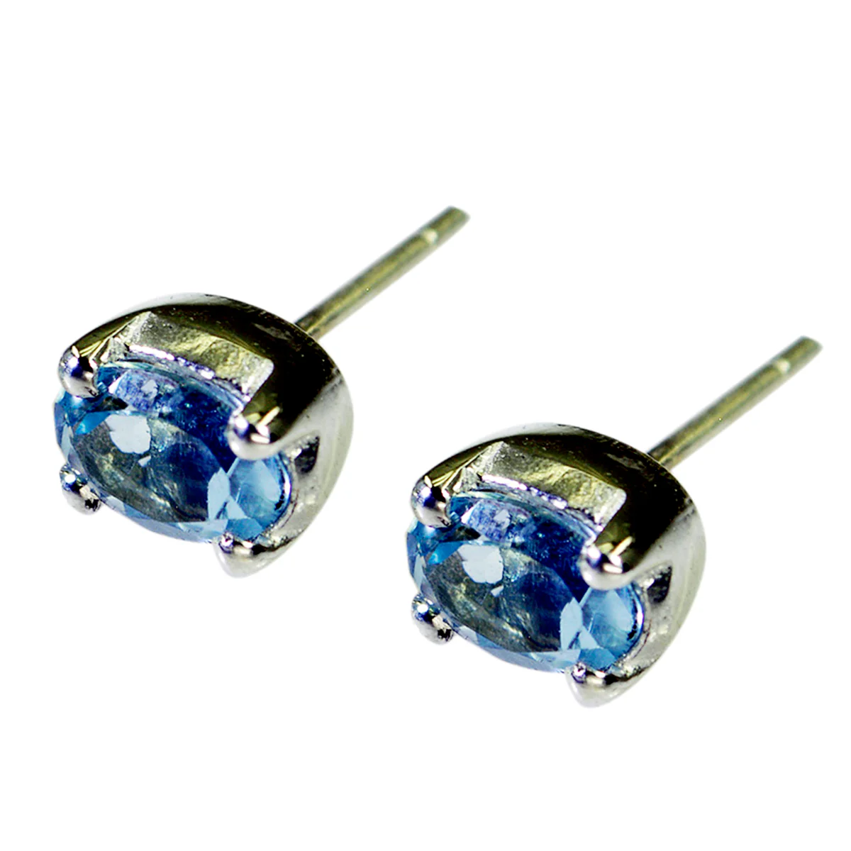 Blue Topaz Turkish Paula Solitaire Stud Blue 925 Sterling Silver Earring - Image 2