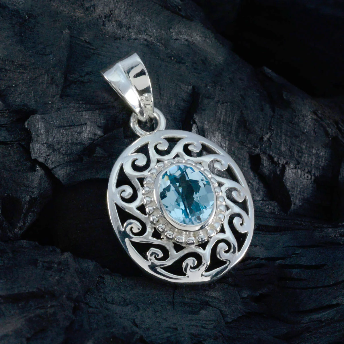 Blue Topaz Whisper-thin Spanish 92.5 Silver Solitaire Ida Filigree Blue Pendant Jewellery - Image 4