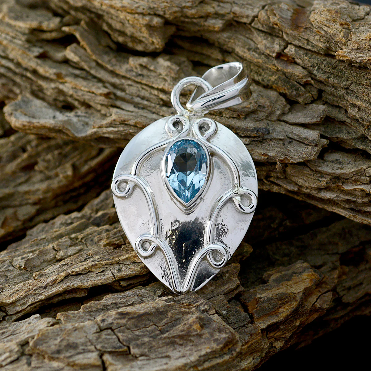 Blue Topaz Whisper-thin Turkish Silver Solitaire Elena Rope-Wire Blue Pendant Jewelry - Image 2