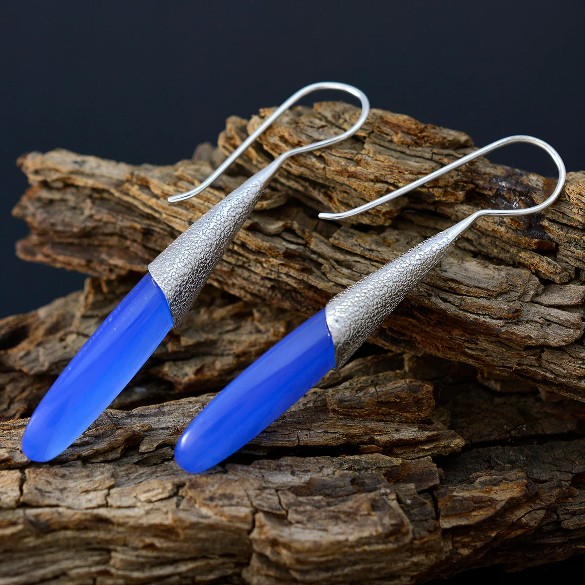 Chalcedony American Ling Solitaire Dangle Blue 92.5 Silver Earring - Image 3