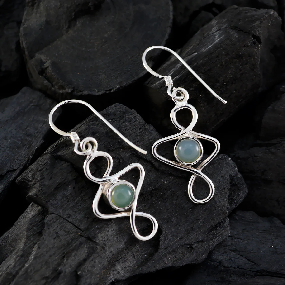 Chalcedony Korean Emilia Solitaire Dangle Blue Sterling Silver Earring - Image 2