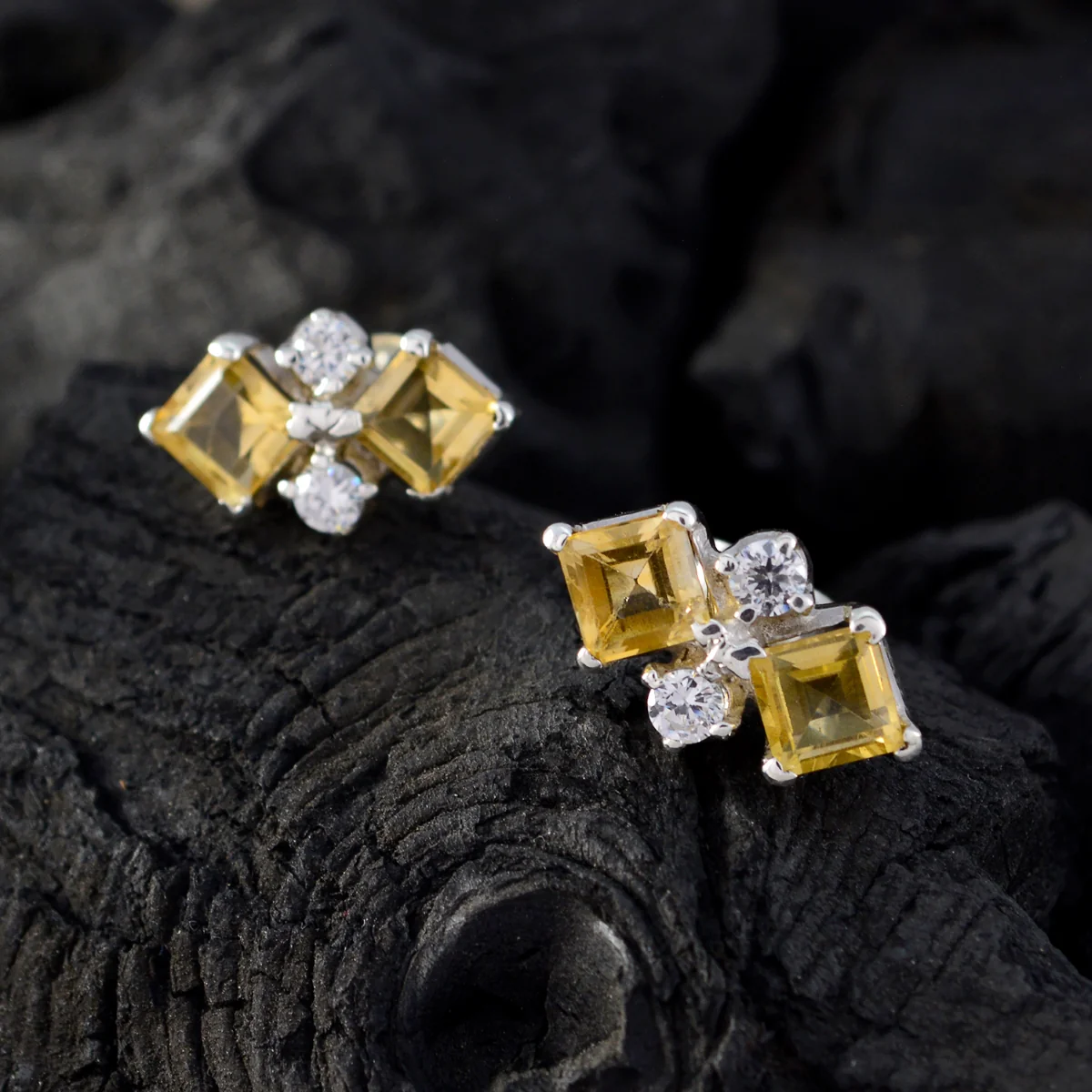 Citrine African Amanda multiple Stud Yellow Silver Earring - Image 2