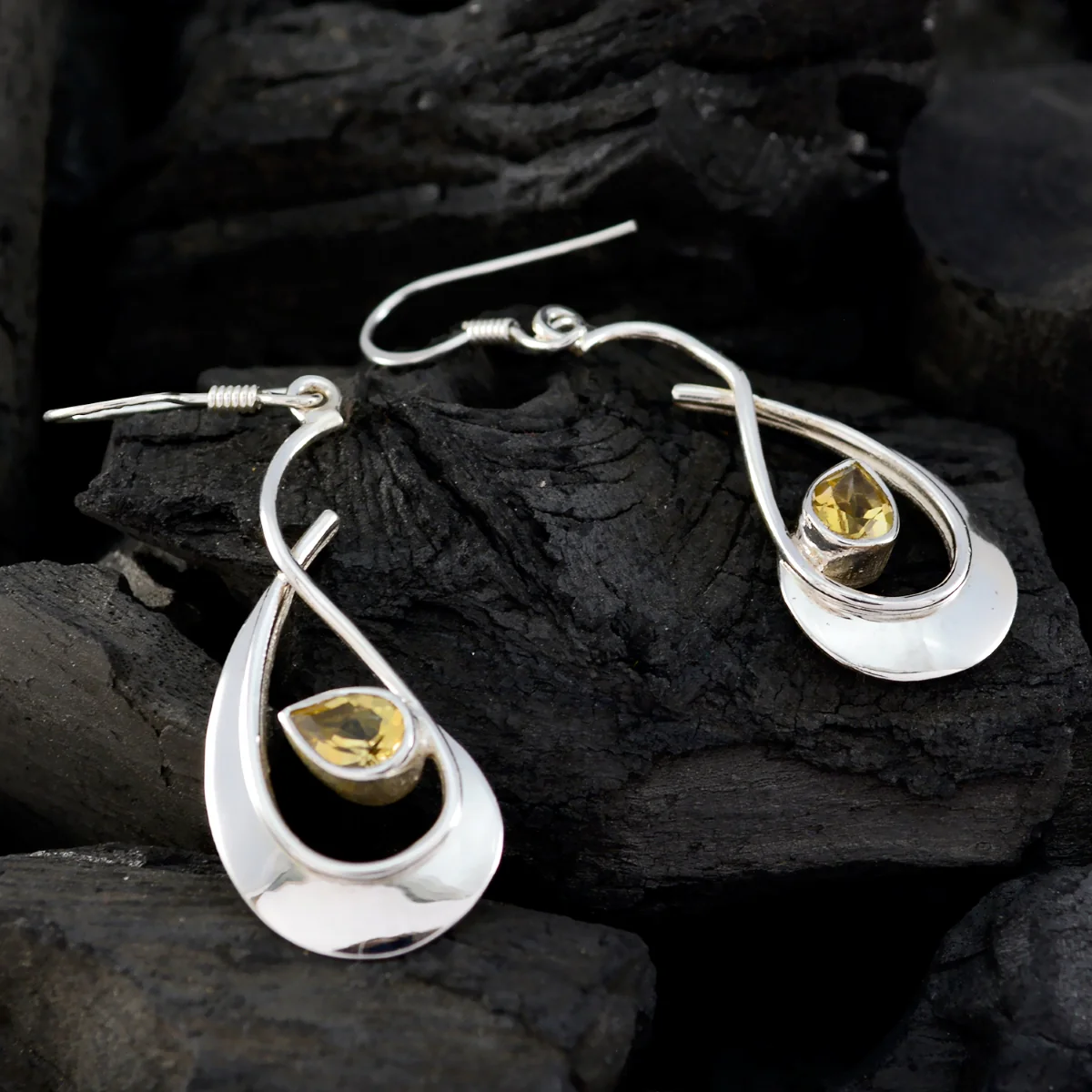 Citrine African Eleanor Solitaire Dangle Yellow Sterling Silver Earring - Image 4